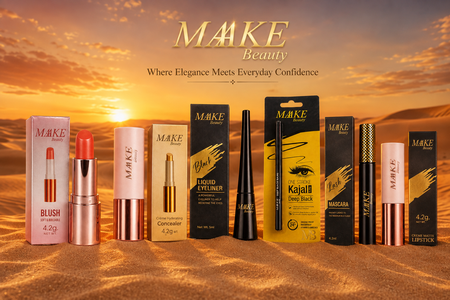 Maake Beauty models showcasing premium cosmetics